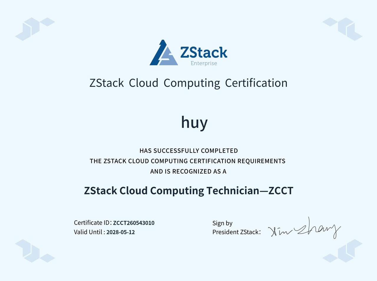 ZCCT Certificate 1